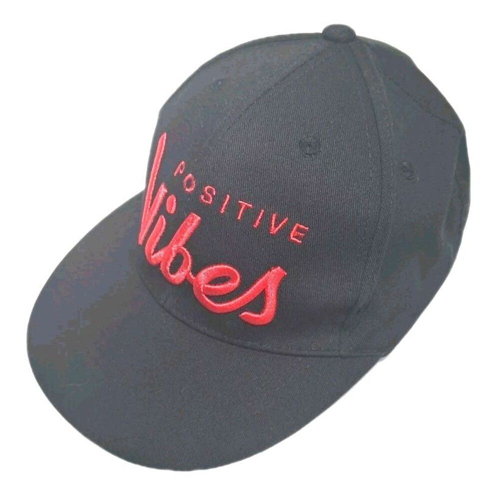 Positive Vibes Red Embroidered Spelled Out Logo Snapback Hat Black Baseball Cap